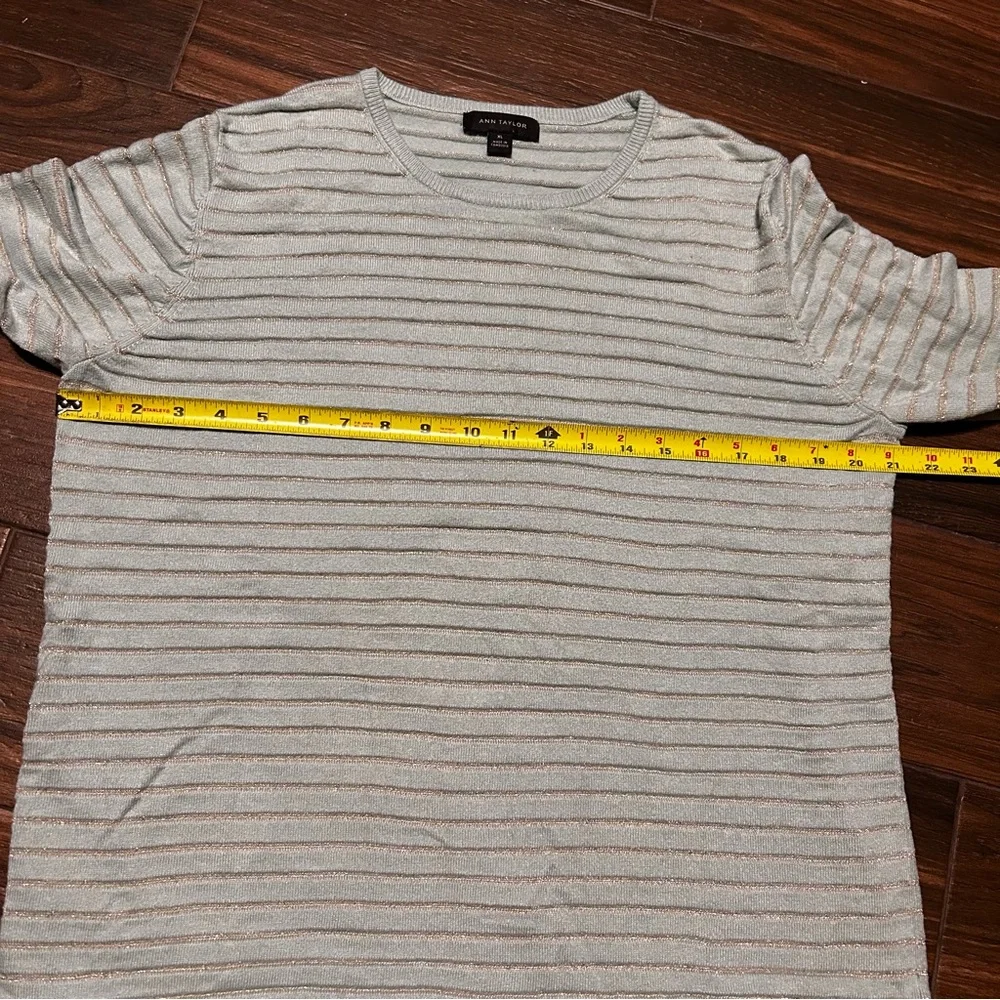 Ann Taylor Crew Neck Sweater XL Teal Silver Shimmer Lightweight‎